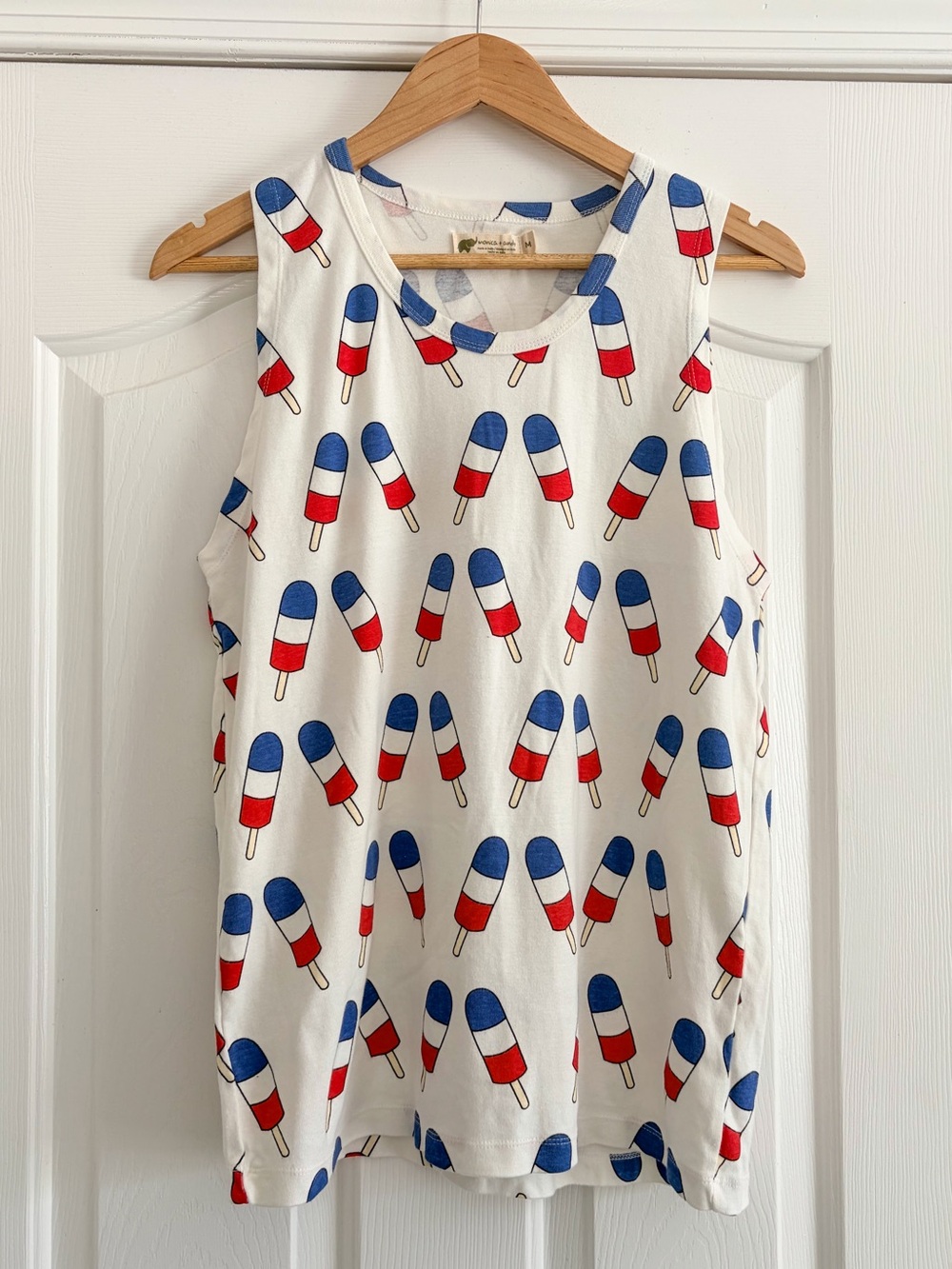 Monica + Andy Red White and Blue Popsicle Print Tank Top Organic Cotton M Summer